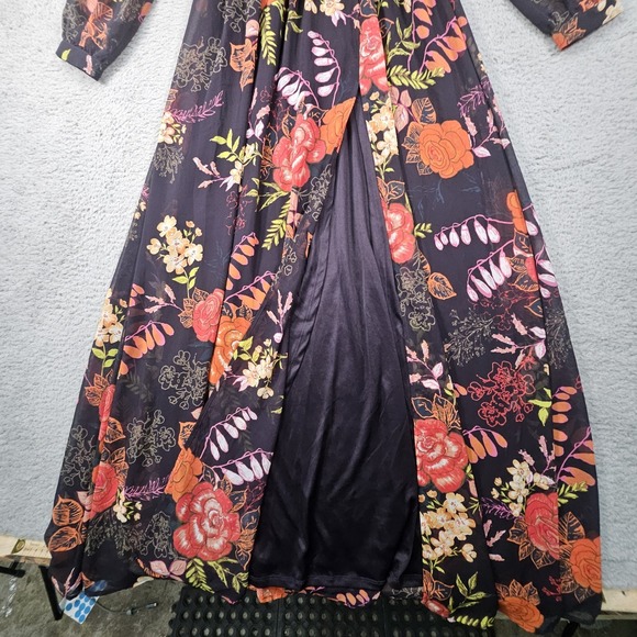 Lulus Maxi Dress Womens S Dark Floral Side Slit Babydoll Formal Elegant Timeless - Picture 6 of 15